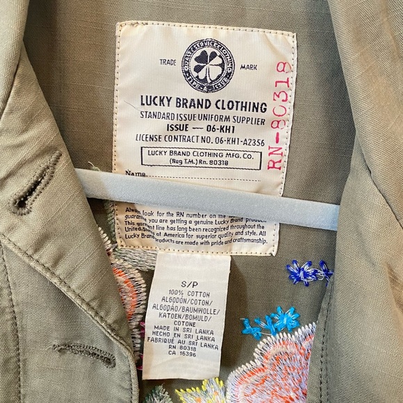 Lucky Brand 90s Y2K Embroidered Military Khaki Army Green Shirt Jacket Retro - Picture 3 of 15